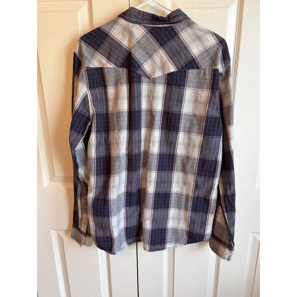 Levis Mens Western Plaid Pearl Snap Shirt Navy Red White Long Sleeve Large